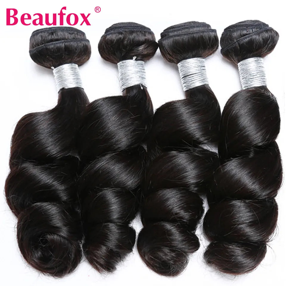 Beaufox Loose Wave Bundles Brazilian Hair Weave Bundles 1/3/4 PCS Human Hair Bundles Natural Black Remy Hair Extensions