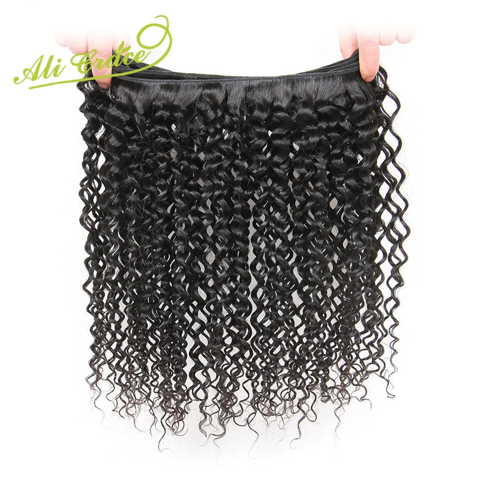 ALI GRACE Hair Malaysian Kinky Curly Hair Bundles 100% Human Hair Extensions 10-28 Inch Natural Color One Bundle Free  Shipping