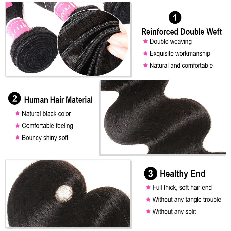 Body Wave Human Hair Bundles With Closure 4x4 Free Part Pre Plucked Brazilian Bundles With Closure Remy Hair Extension AliPearl