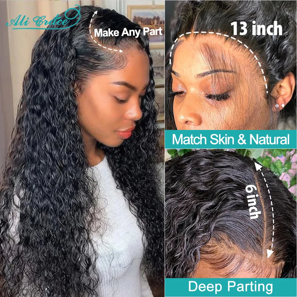 Ali Grace Wigs Brazilian Kinky Curly Human Hair Wigs Pre Plucked 13x6 Lace Frontal Wig Remy Hair Deep Curly Lace Front Wigs