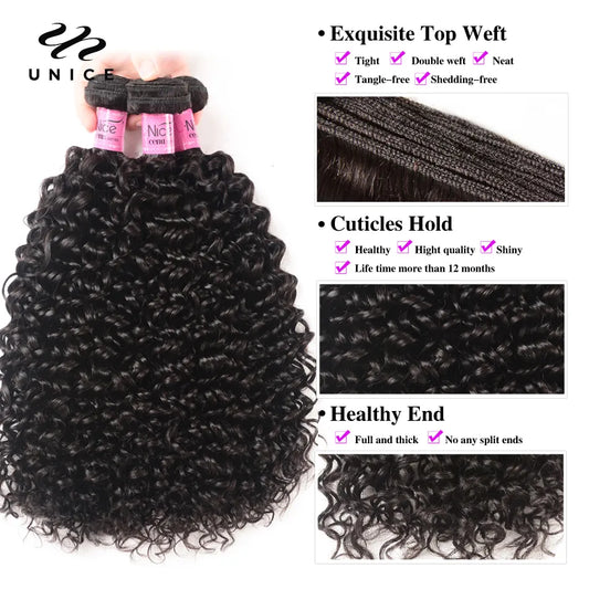 UNice Hair 100% Curly Weave Human Hair Bundles Remy Hair 8-26" Brazilian Hair Weave Bundles Natural Color 10A 3/4 Bundles Deal