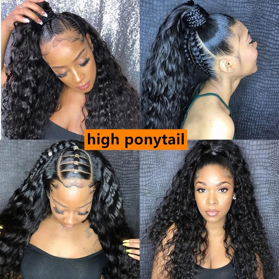360 Lace Frontal Wig Brazilian Deep Wave 13x4 Lace Front Wig Hd Transparent Curly Full Lace Wigs Water Wave Human Hair For Women