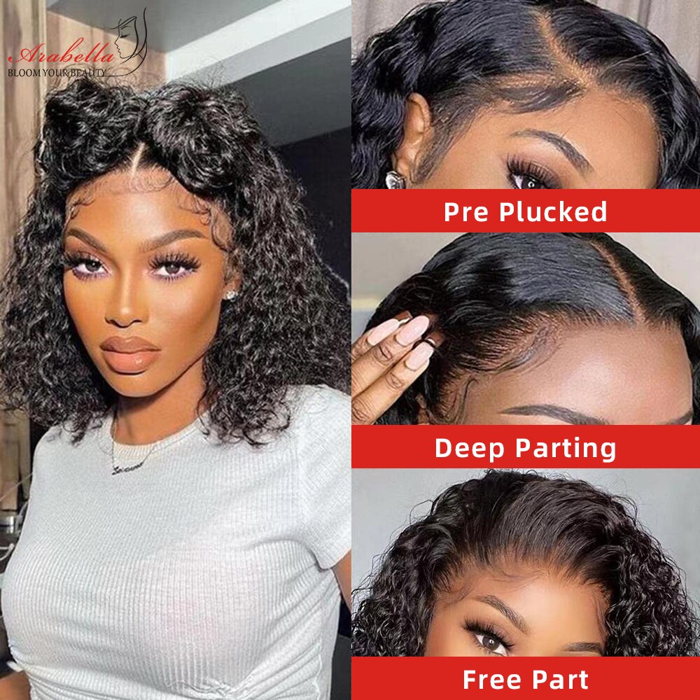 13x4 HD Lace Front Human Hair Wigs Water Wave Transparent Lace Wig Pre Plucked Bleached Knots Arabella T Part Wig Remy Bob Wig